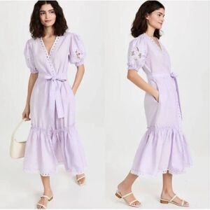 Fanm Mon Cide Linen Purple Wrap Maxi Dress in Lilac Size Small